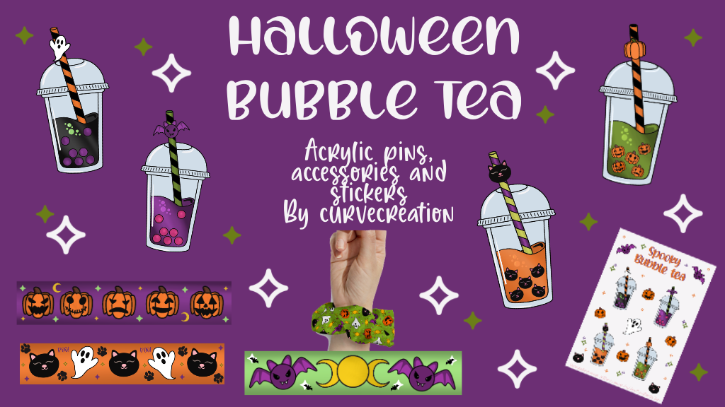 Halloween Bubble Tea Acrylic Pins & Accessories